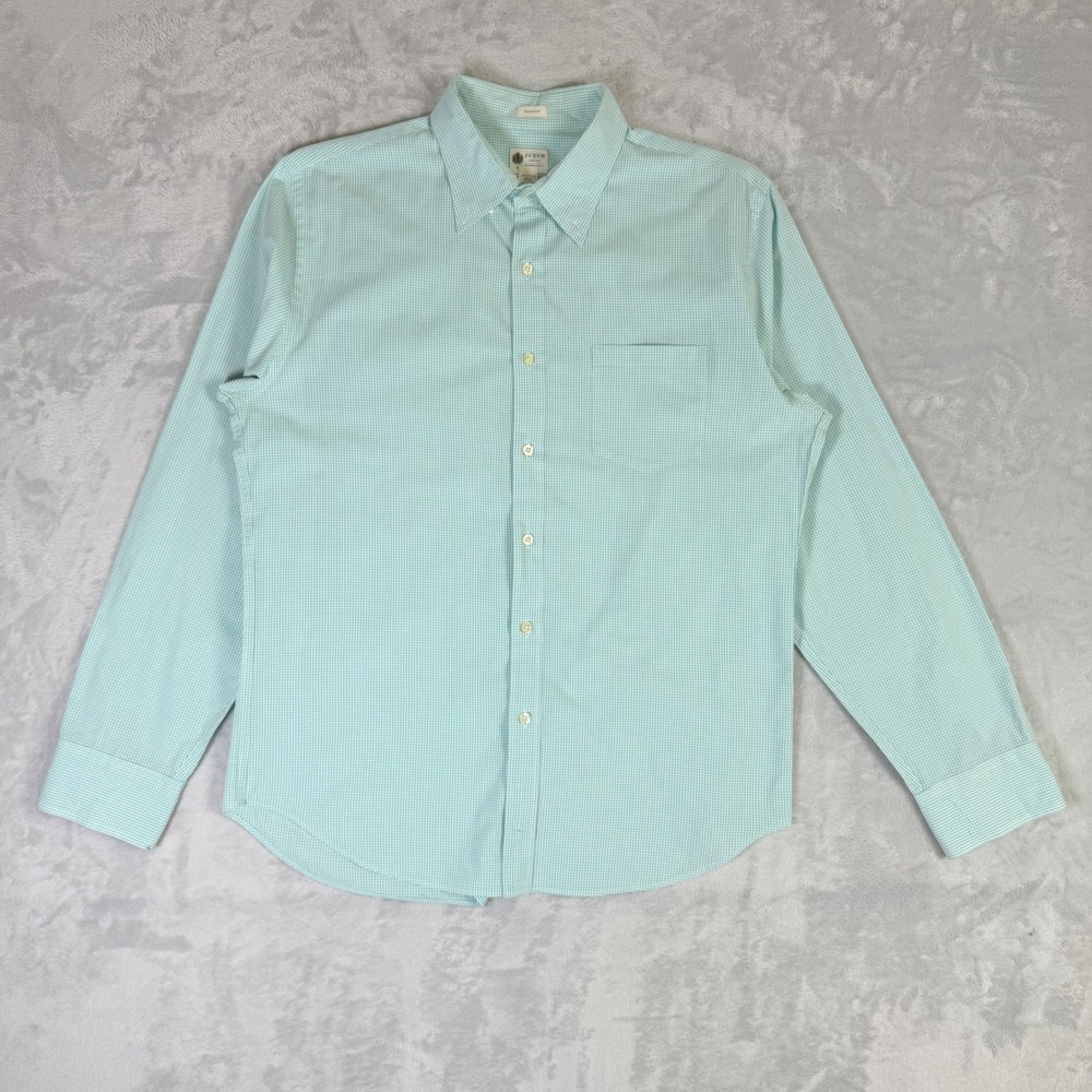 J.Crew Button Down Shirt Men Large Teal Gingham Tailored Fit Cotton Long Sleeve